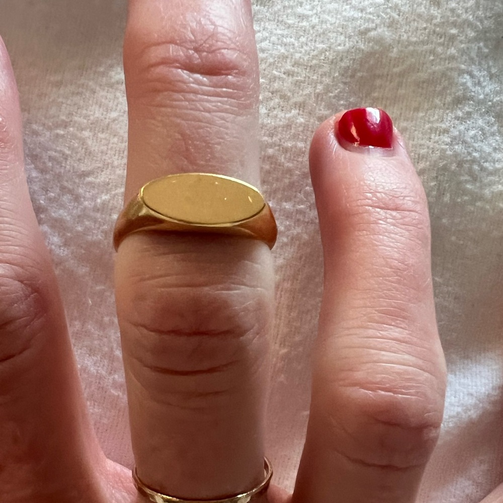 Gold plated signet ring by Brooklyn NY designer. Size 6